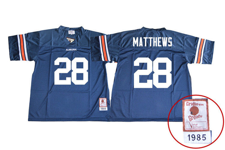 Auburn Tigers Men's Tray Matthews #28 Navy Stitched College 1985 Throwback NCAA Authentic Football Jersey OUE6874IS